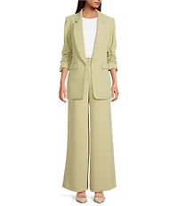 Gianni Bini Jemma Ruched 3/4 Sleeve Shawl Collar Twill Boyfriend Blazer