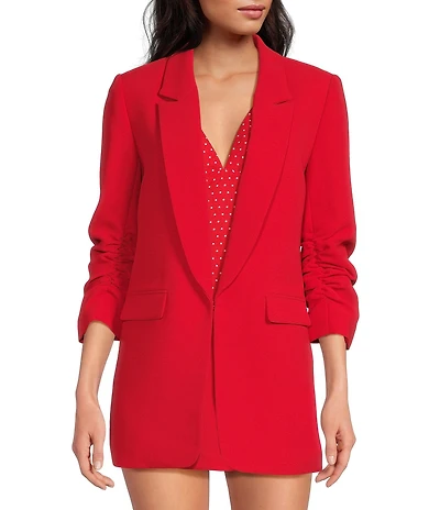 Gianni Bini Jemma Ruched 3/4 Sleeve Shawl Collar Twill Boyfriend Blazer