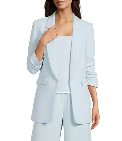 Gianni Bini Jemma Ruched 3/4 Sleeve Shawl Collar Twill Boyfriend Blazer