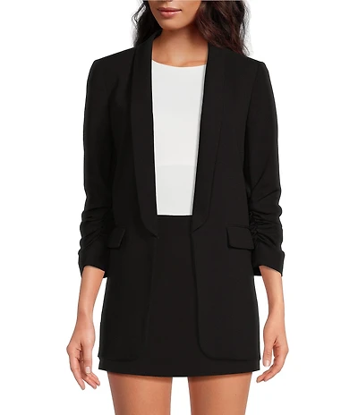 Gianni Bini Jemma Ruched 3/4 Sleeve Shawl Collar Twill Boyfriend Blazer
