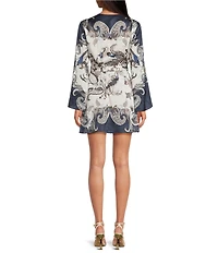 Gianni Bini Jenni Paisley Printed Satin V-Neck Long Sleeve Mini Wrap Dress