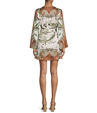 Gianni Bini Jenni Paisley Printed Satin V-Neck Long Sleeve Mini Wrap Dress