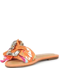 Gianni Bini Jerome Mismatched Raffia and Swirl Ornament Slide Sandals