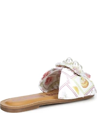 Gianni Bini Jewel Floral Postcard Print Mismatched Pearl Buckle Slide Sandals