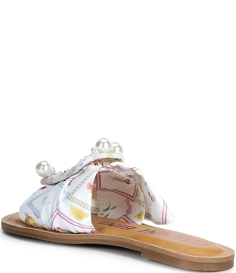 Gianni Bini Jewel Floral Postcard Print Mismatched Pearl Buckle Slide Sandals