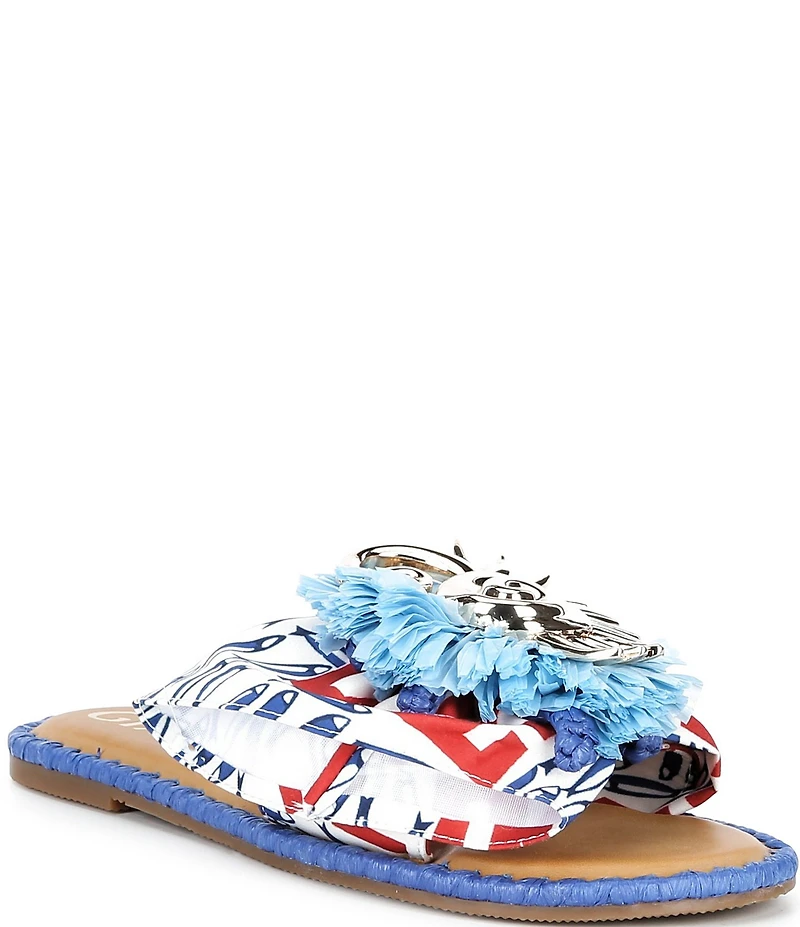 Gianni Bini Jillian Printed Mismatched Shell Ornament Slide Sandals