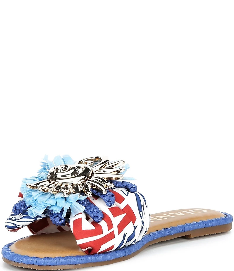 Gianni Bini Jillian Printed Mismatched Shell Ornament Slide Sandals