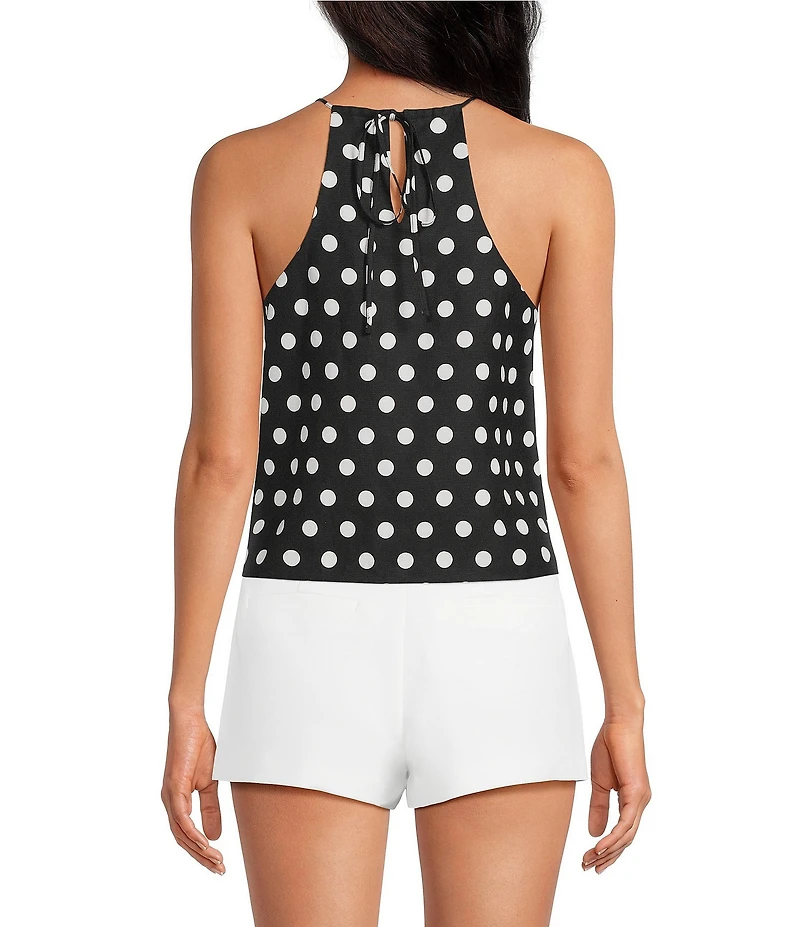 Gianni Bini Joanna Polka Dot High Neck Halter Sleeveless Linen Tank Top