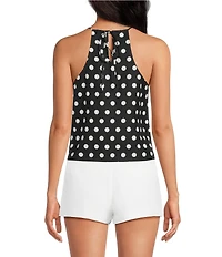 Gianni Bini Joanna Polka Dot High Neck Halter Sleeveless Linen Tank Top