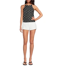 Gianni Bini Joanna Polka Dot High Neck Halter Sleeveless Linen Tank Top