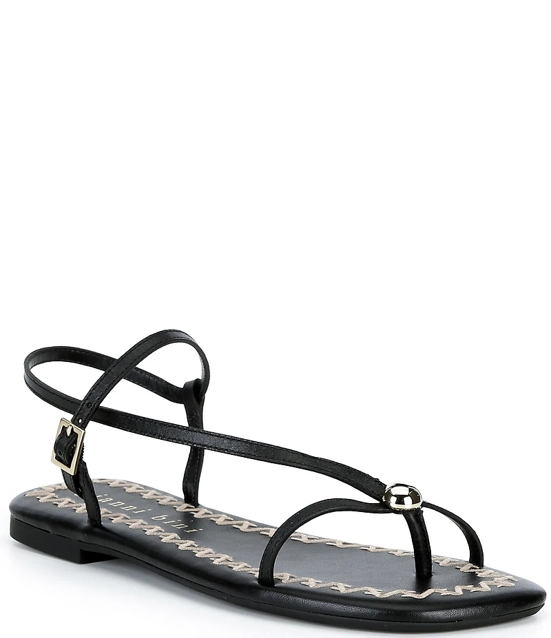 Gianni Bini Joel Strappy Leather Metal Hardware Flat Sandals