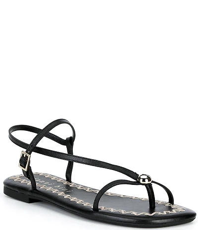 Gianni Bini Joel Strappy Leather Metal Hardware Flat Sandals