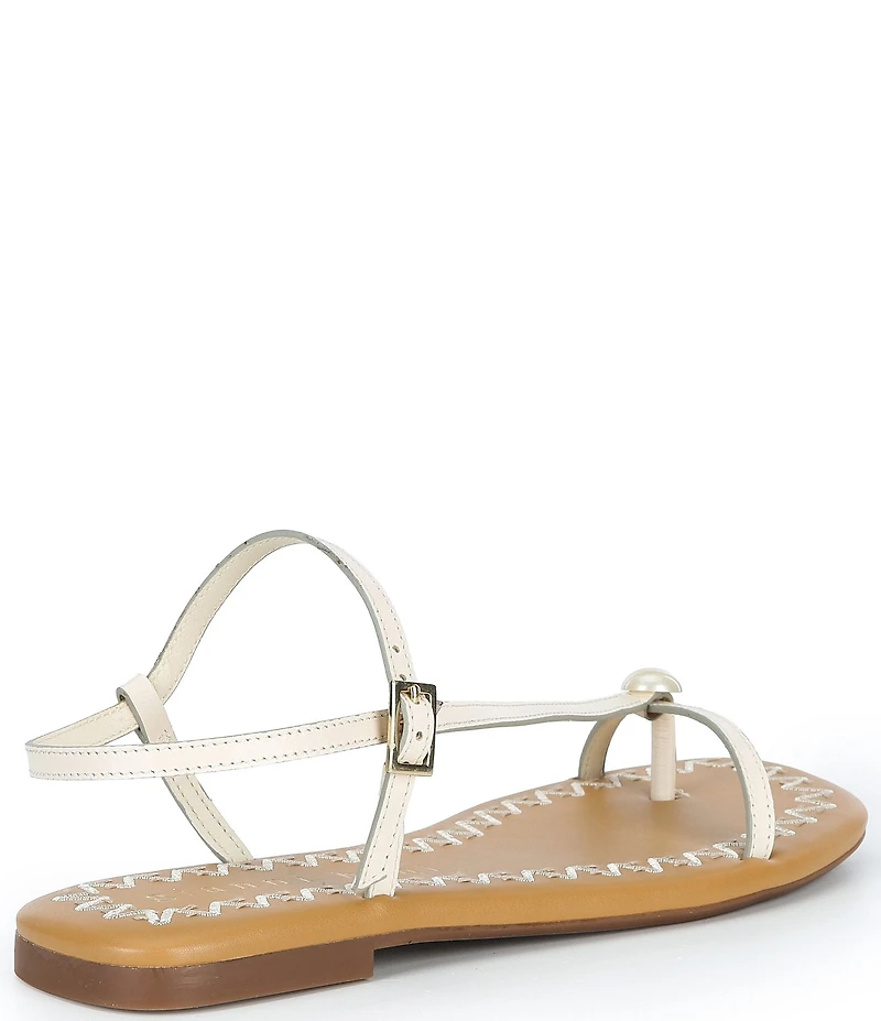 Gianni Bini Joel Strappy Leather Pearl Ornament Flat Sandals
