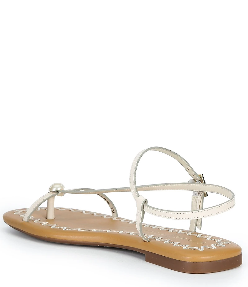 Gianni Bini Joel Strappy Leather Pearl Ornament Flat Sandals