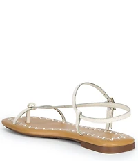Gianni Bini Joel Strappy Leather Pearl Ornament Flat Sandals