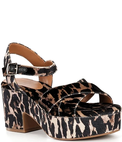 Gianni Bini Joize Leopard Printed Velvet Cross Band Platform Sandals