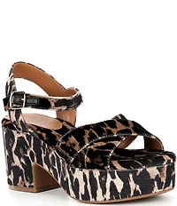 Gianni Bini Joize Leopard Printed Velvet Cross Band Platform Sandals