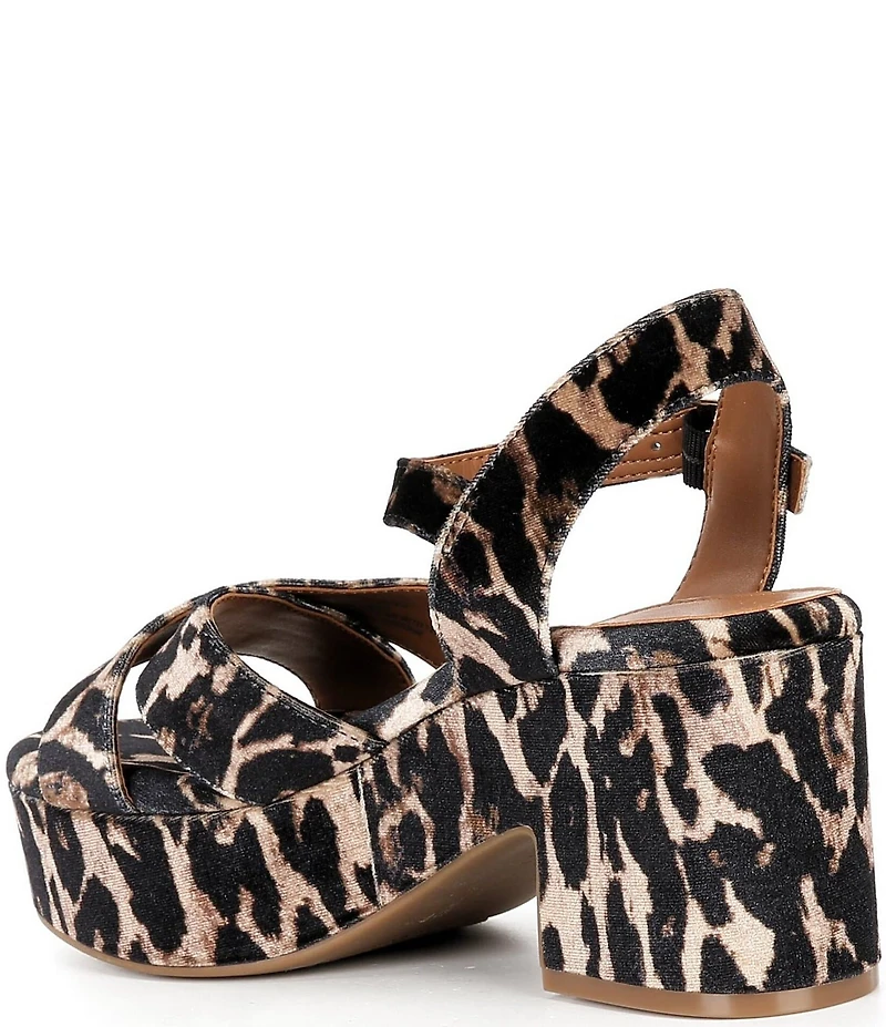 Gianni Bini Joize Leopard Printed Velvet Cross Band Platform Sandals