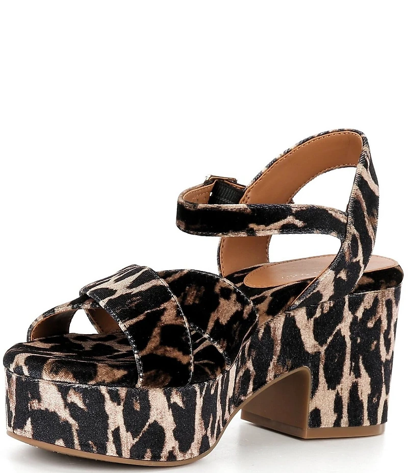 Gianni Bini Joize Leopard Printed Velvet Cross Band Platform Sandals