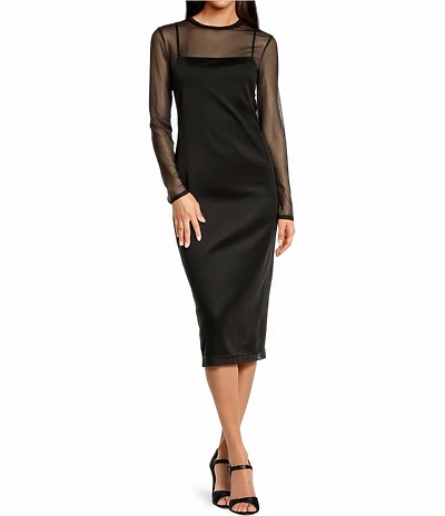 Gianni Bini Jordy Mesh Long Sleeve Crew Neck Slip Dress