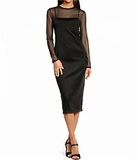 Gianni Bini Jordy Mesh Long Sleeve Crew Neck Slip Dress