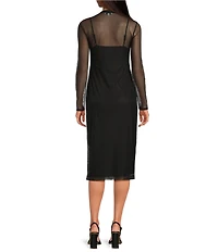 Gianni Bini Jordy Mesh Long Sleeve Crew Neck Slip Dress