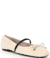 Gianni Bini Josie Faux Shearling Leather Mary Jane Bow Detail Ballerina Flats