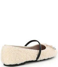 Gianni Bini Josie Faux Shearling Leather Mary Jane Bow Detail Ballerina Flats