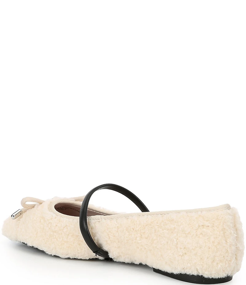Gianni Bini Josie Faux Shearling Leather Mary Jane Bow Detail Ballerina Flats