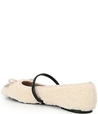 Gianni Bini Josie Faux Shearling Leather Mary Jane Bow Detail Ballerina Flats