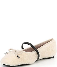 Gianni Bini Josie Faux Shearling Leather Mary Jane Bow Detail Ballerina Flats