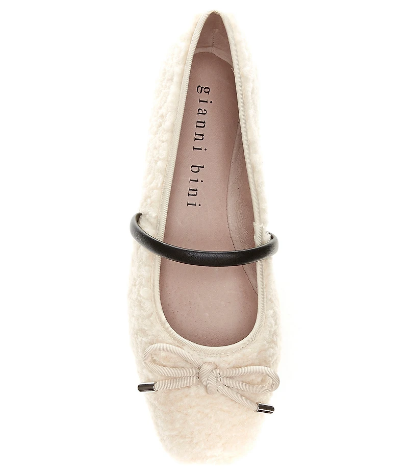 Gianni Bini Josie Faux Shearling Leather Mary Jane Bow Detail Ballerina Flats