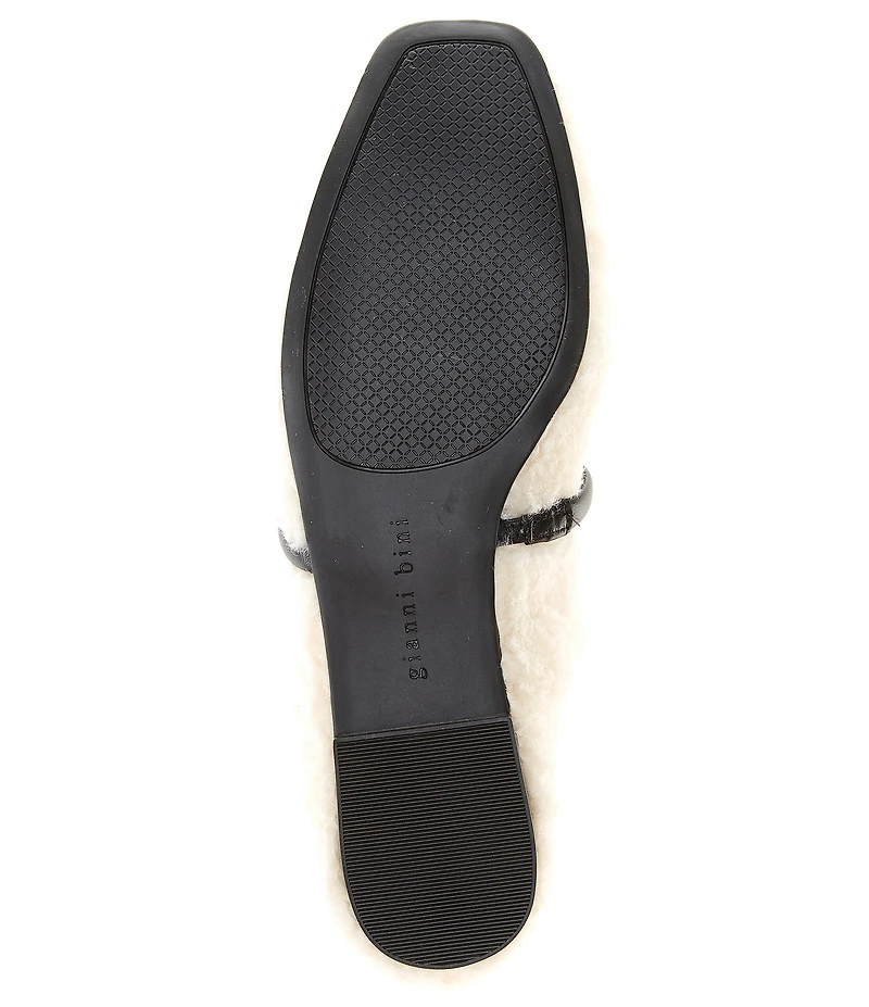 Gianni Bini Josie Faux Shearling Leather Mary Jane Bow Detail Ballerina Flats