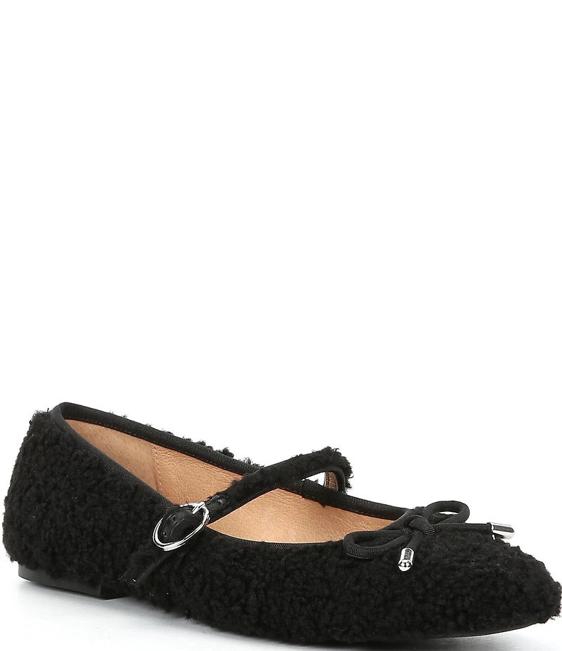 Gianni Bini Josie Two Faux Shearling Mary Jane Bow Detail Ballerina Flats