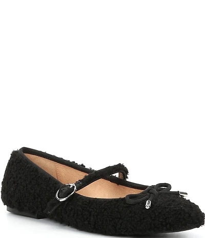 Gianni Bini Josie Two Faux Shearling Mary Jane Bow Detail Ballerina Flats