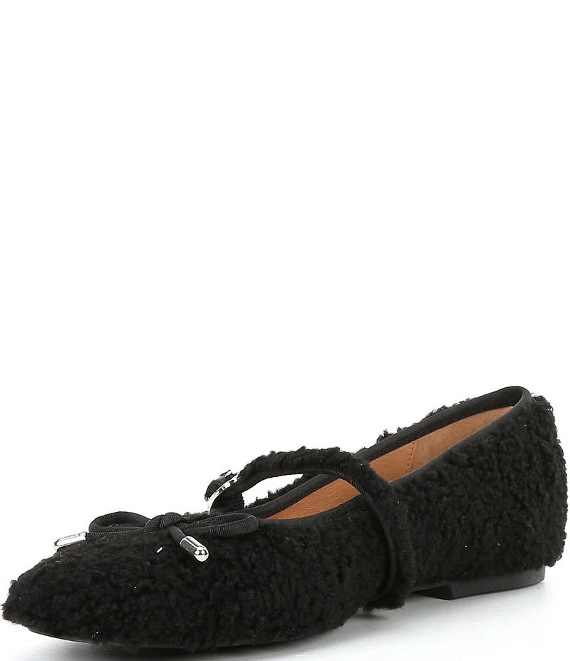 Gianni Bini Josie Two Faux Shearling Mary Jane Bow Detail Ballerina Flats