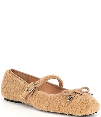 Gianni Bini Josie Two Faux Shearling Mary Jane Bow Detail Ballerina Flats