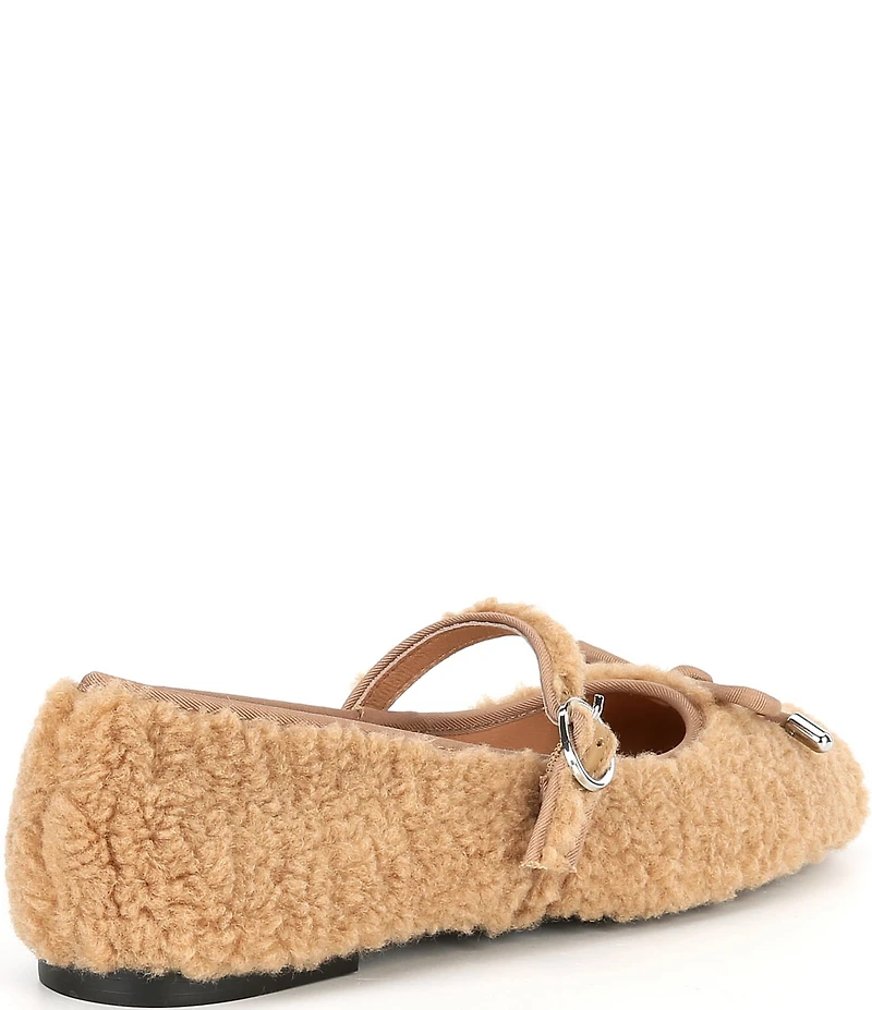 Gianni Bini Josie Two Faux Shearling Mary Jane Bow Detail Ballerina Flats
