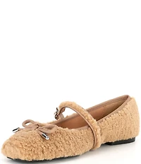 Gianni Bini Josie Two Faux Shearling Mary Jane Bow Detail Ballerina Flats