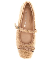 Gianni Bini Josie Two Faux Shearling Mary Jane Bow Detail Ballerina Flats