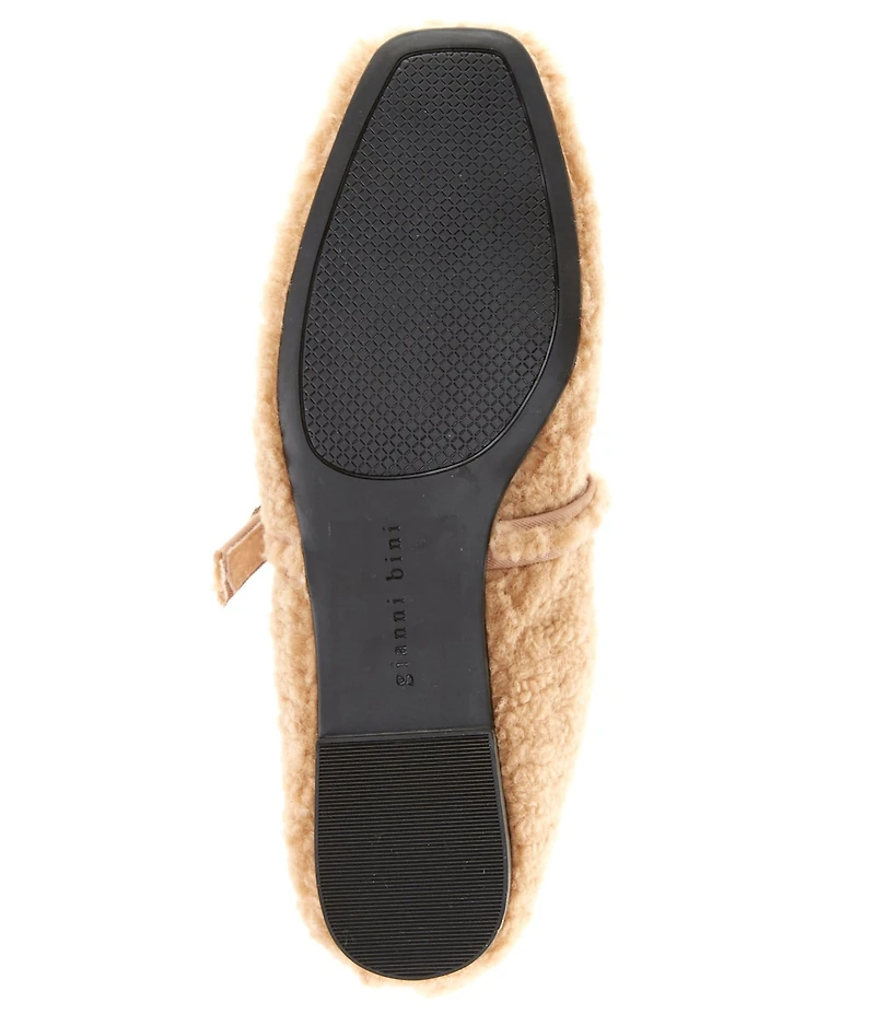 Gianni Bini Josie Two Faux Shearling Mary Jane Bow Detail Ballerina Flats
