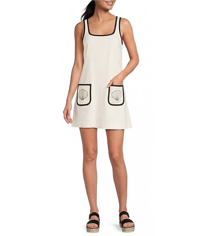 Gianni Bini Judy Square Neck Sleeveless Linen Seashell Mini Dress