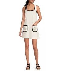 Gianni Bini Judy Square Neck Sleeveless Linen Seashell Mini Dress
