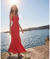 Gianni Bini Juliette Square Neck Sleeveless Polka Dot Linen Maxi Dress