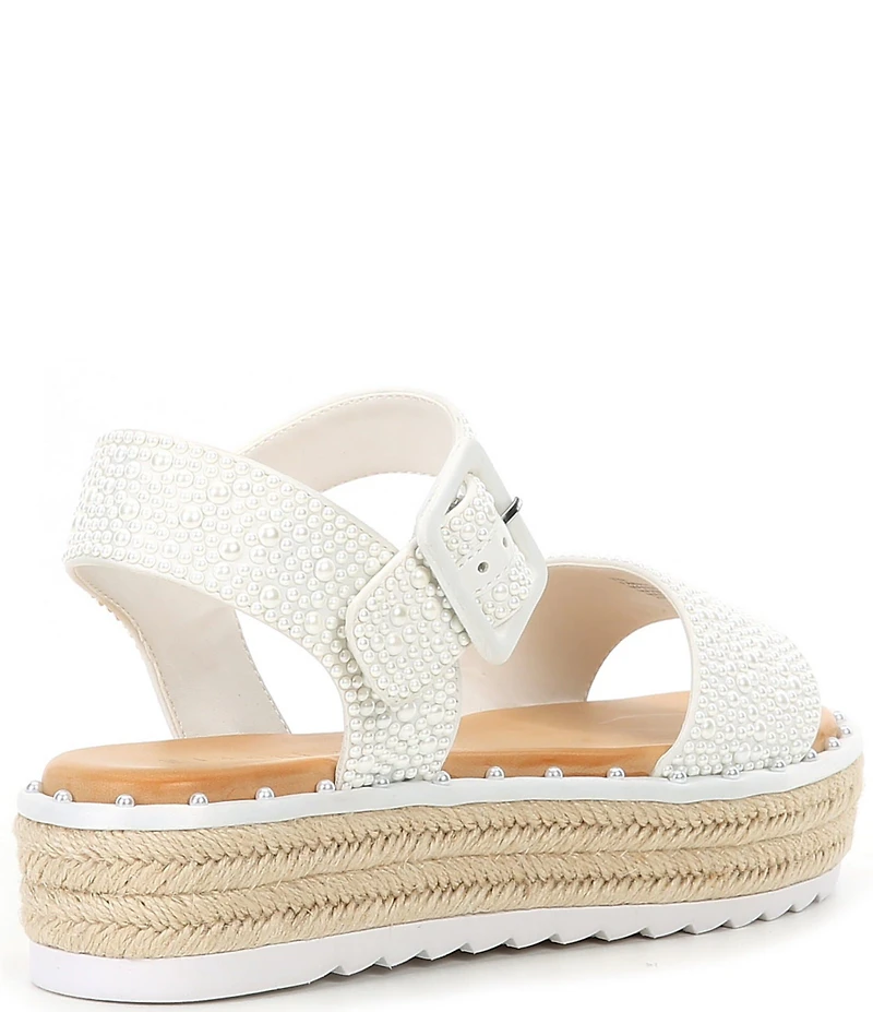 Gianni Bini Keegan Four Pearl Embellished Oversized Buckle Platform Espadrille Sandals
