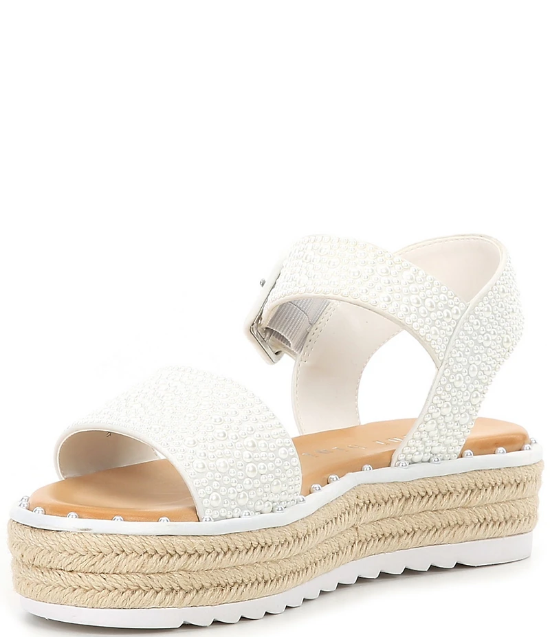Gianni Bini Keegan Four Pearl Embellished Oversized Buckle Platform Espadrille Sandals
