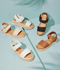 Gianni Bini Keegan Four Pearl Embellished Oversized Buckle Platform Espadrille Sandals