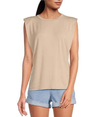 Gianni Bini Kelia Muscle Shoulder Pad Sleeveless Crew Neck Knit Tank
