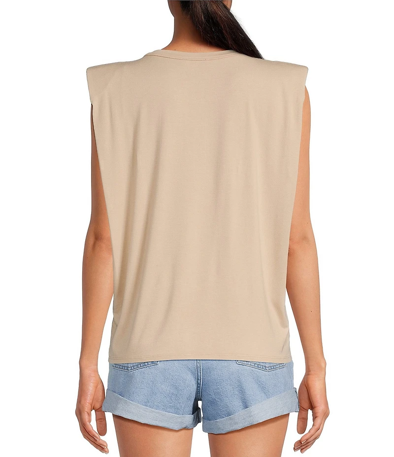 Gianni Bini Kelia Muscle Shoulder Pad Sleeveless Crew Neck Knit Tank