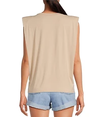 Gianni Bini Kelia Muscle Shoulder Pad Sleeveless Crew Neck Knit Tank